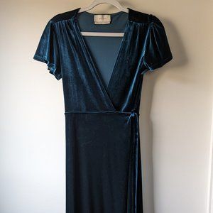 BHLDN Anthropologie Long Velvet Teal Dress